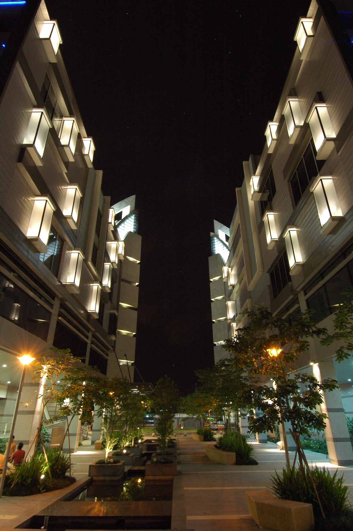 Commercial enclave by night